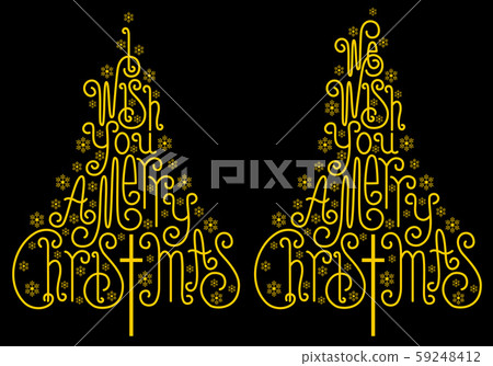 Gold Christmas trees, golden letters, vector 59248412