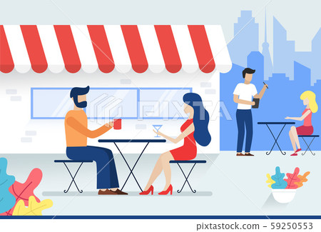 Cartoon Color Characters People Summer Cafe Concept. Vector 59250553