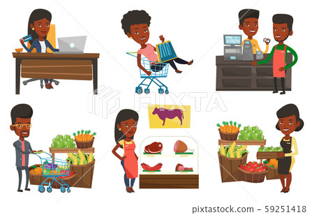 Vector set of shopping people characters. 59251418