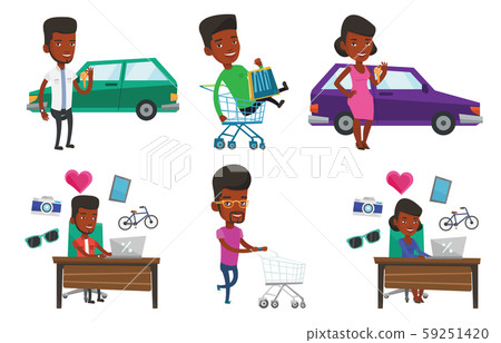 Vector set of shopping people characters. 59251420