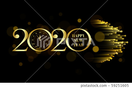 New Year 2020 logo text design with gold... - Stock Illustration ...