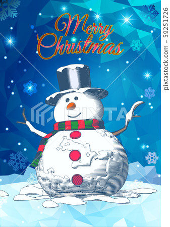 Vintage drawing snowman on polygonal ice and snow Vintage drawing snowman on polygonal ice and snow 59251726
