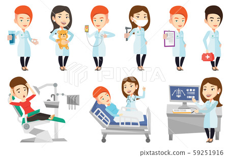 Vector set of doctor characters and patients. 59251916