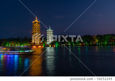 Sun and Moon Pagodas Towers at night Sun and Moon Pagodas Towers at night 59252243