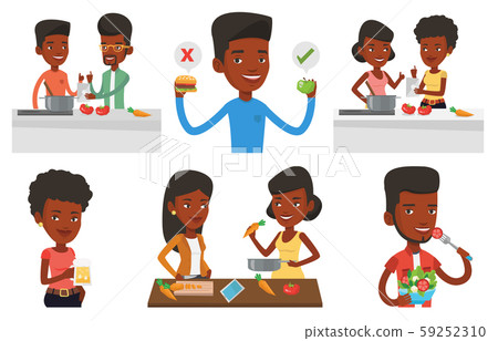 Vector set of people eating and drinking. 59252310