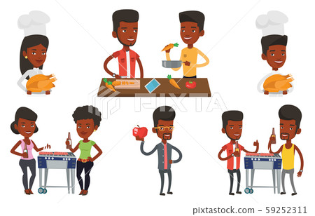 Vector set of people eating and drinking. 59252311