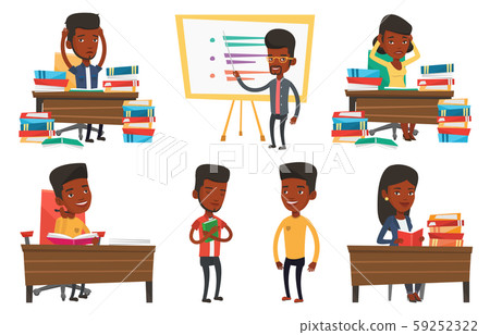 Vector set of student characters. 59252322