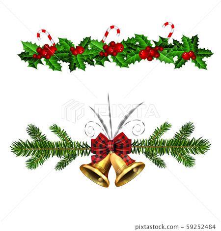 Christmas decorations with fir tree golden jingle bells 59252484