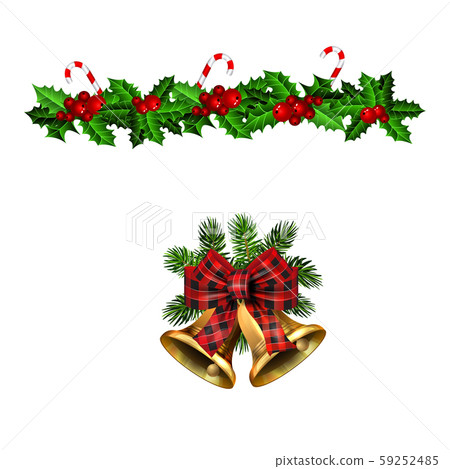 Christmas decorations with fir tree golden jingle bells 59252485