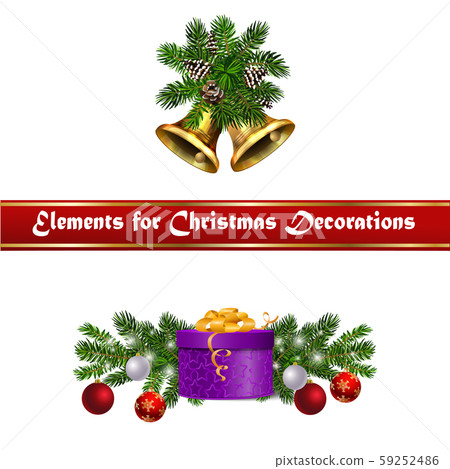 Christmas decorations with fir tree golden jingle bells 59252486