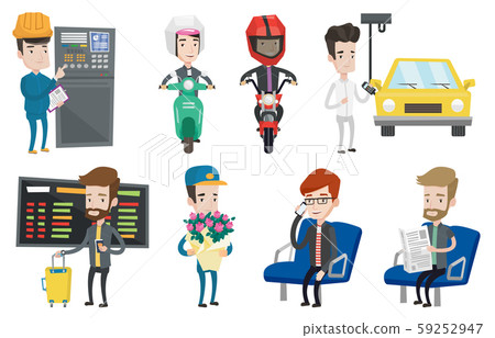 Set of industrial workers and people traveling. 59252947