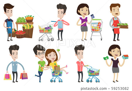 Vector set of shopping people characters. Vector set of shopping people characters. 59253082