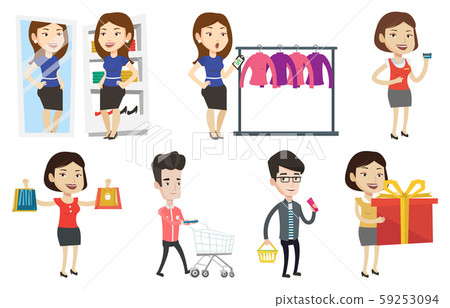 Vector set of shopping people characters. 59253094
