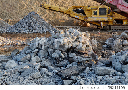 Broken concrete slabs at construction site Broken concrete slabs at construction site 59253109