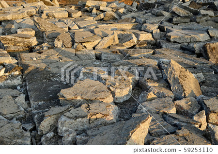 Broken concrete slabs at construction site Broken concrete slabs at construction site 59253110