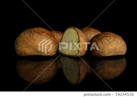 Sweet brown chestnut isolated on black glass Sweet brown chestnut isolated on black glass 59254516