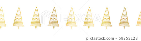 Gold foil doodle Christmas tree border seamless... - Stock Illustration ...