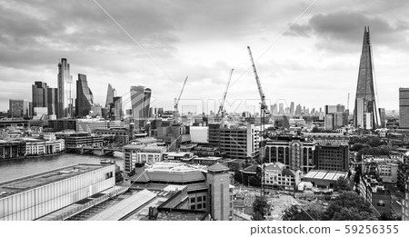 倫敦碎片和倫敦金融城的摩天大樓單色 59256355