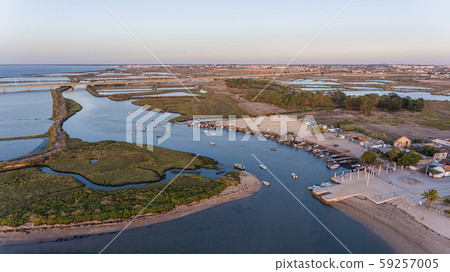 Aerial. Bay near the Vasco da Gama Lisbon Bridge, Samuoco. Aerial. Bay near the Vasco da Gama Lisbon Bridge, Samuoco. 59257005