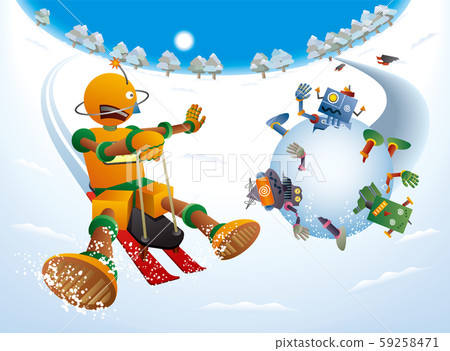 很危險！橙色機器人似乎像滾雪球一樣與滾動機器人相撞。 59258471