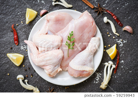 fresh raw chicken with mushroom lemon chilli herbs 59259943