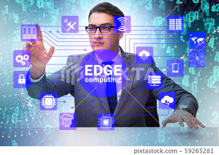 Businessman in fog and edge cloud computing concept 59265281