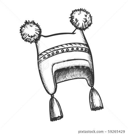 Winter Hat With Fluffy Woolen Pompons Retro Vector 59265429