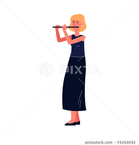 Cartoon woman playing the flute isolated on white background. Cartoon woman playing the flute isolated on white background. 59268092