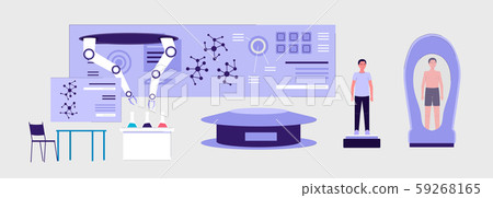 Futuristic laboratory with modern science equipment - flat banner 59268165