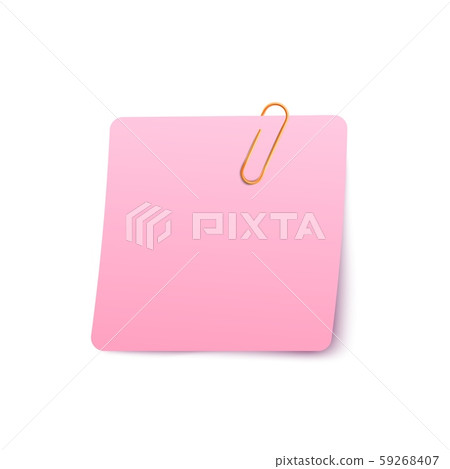 Blank note paper with paper-clip on top, realistic vector illustration isolated. 59268407