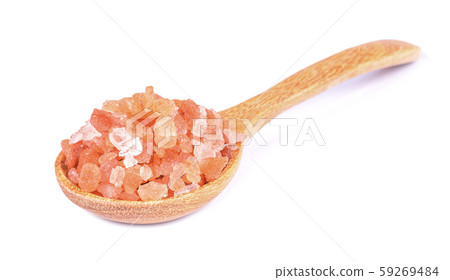 Pink Himalayan salt on a wooden spoon isolated on 59269484