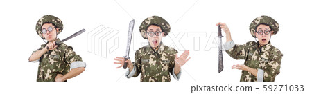 Funny soldier with knife on white 59271033