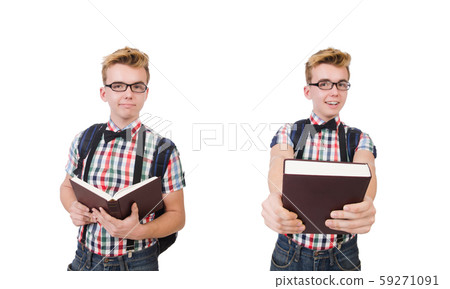 Funny student with stack of books 59271091