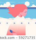 Summer Holiday and Summer Camp poster. Sea sunset, girl walking on beach. 59271735