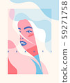 Fashion portrait of a blondie model girl. Retro trendy coral color poster or flyer. 59271758