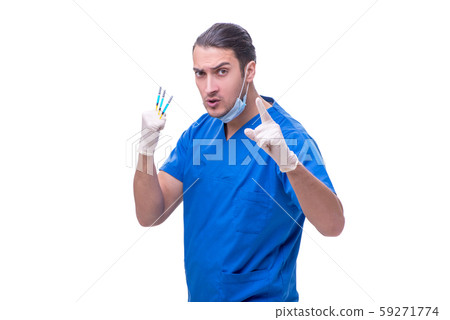 Young handsome doctor with syringe isolated on white 59271774
