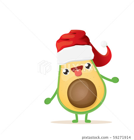 cartoon happy avocado character with red santa claus hat isolated on white background. vector cartoon happy avocado character with red santa claus hat isolated on white background. vector 59271914