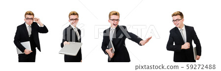 Young businessman with laptop isolated on white Young businessman with laptop isolated on white 59272488