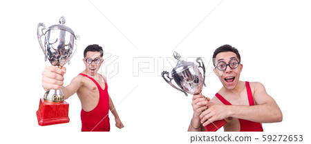 Funny wrestler with winners cup 59272653