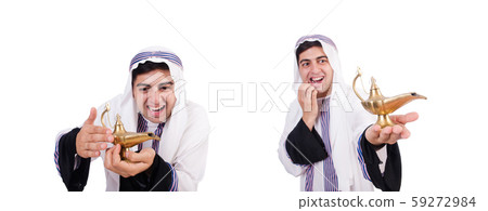 Arab man with lamp isolated on white Arab man with lamp isolated on white 59272984