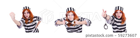 Prisoner in striped uniform on white Prisoner in striped uniform on white 59273607