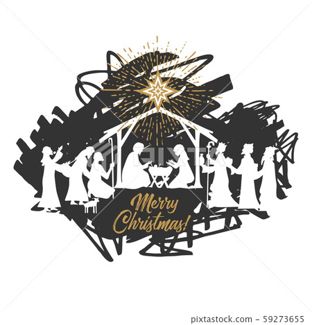Biblical illustration. Christmas story. Mary and Joseph with the baby Jesus. Nativity scene near the city of Bethlehem. The shepherds and the wise men Biblical illustration. Christmas story. Mary and Joseph with the baby Jesus. Nativity scene near the city of Bethlehem. The shepherds and the wise men 59273655