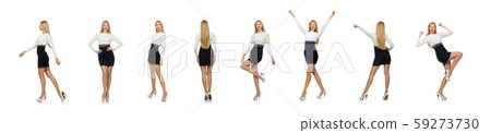 Pretty woman in black and white dress isolated on white Pretty woman in black and white dress isolated on white 59273730