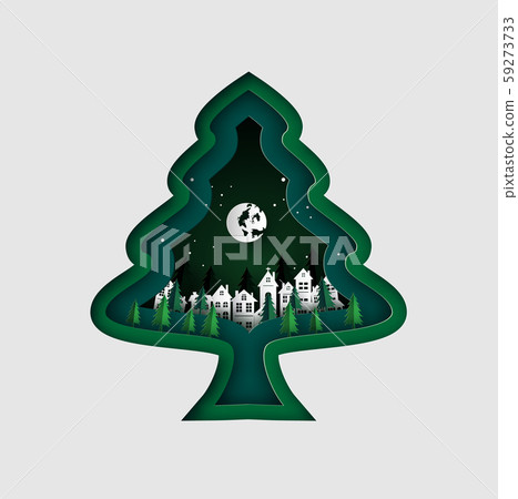 Merry Christmas greeting card with christmas tree. 59273733
