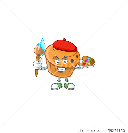 Pastry brioche mascot with painter cartoon character Pastry brioche mascot with painter cartoon character 59274150