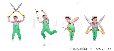 Funny man with shears on white 59274237