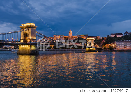 Szechenyi Chain Bridge on Danube River Szechenyi Chain Bridge on Danube River 59274647