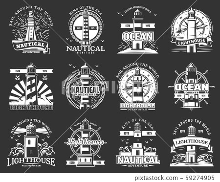 Lighthouseand beacon icons, marine navigation 59274905