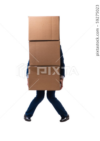 Young male employee with boxes isolated on white Young male employee with boxes isolated on white 59275023