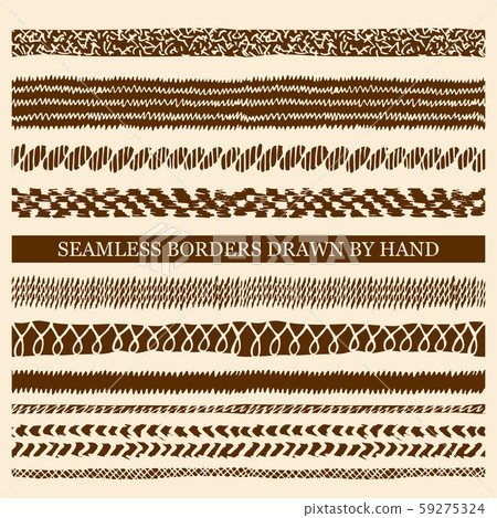 Vector set of hand drawn seamless borders made... - Stock Illustration ...